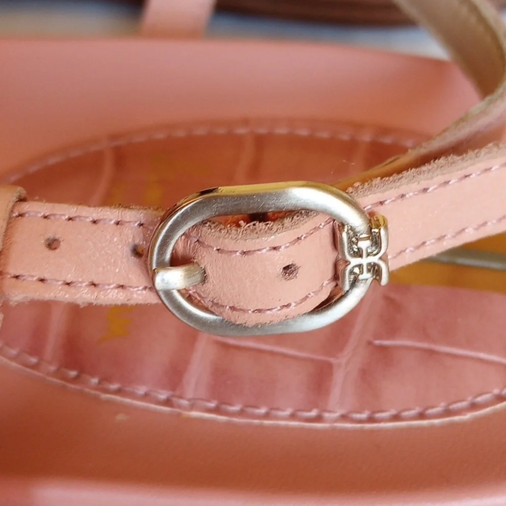 NWOB Sam Edelman Naomi Leather Ankle Strap Thong Sandals 7.5 Salmon Pink - Picture 10 of 10